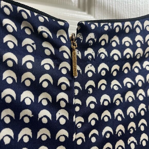 Tory Burch 100% Silk Navy Blue and White Geometric Pattern Shift Dress SZ S - Picture 6 of 6